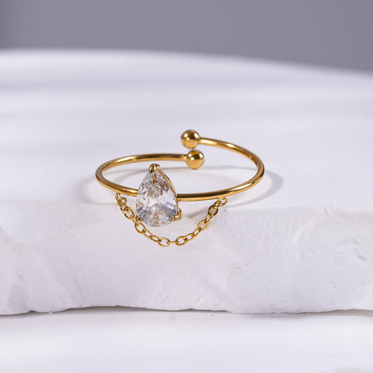 Bague dorée strass avec chaîne Girl's Dream