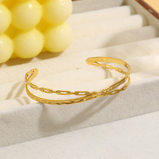 Bracelet Doré Ligne Croisée Ouverture Girl's Dream