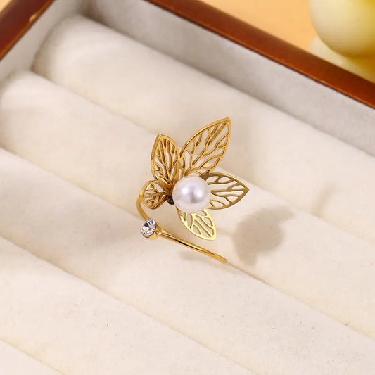 Bague ouverture devant avec fleur et perle Girl's Dream