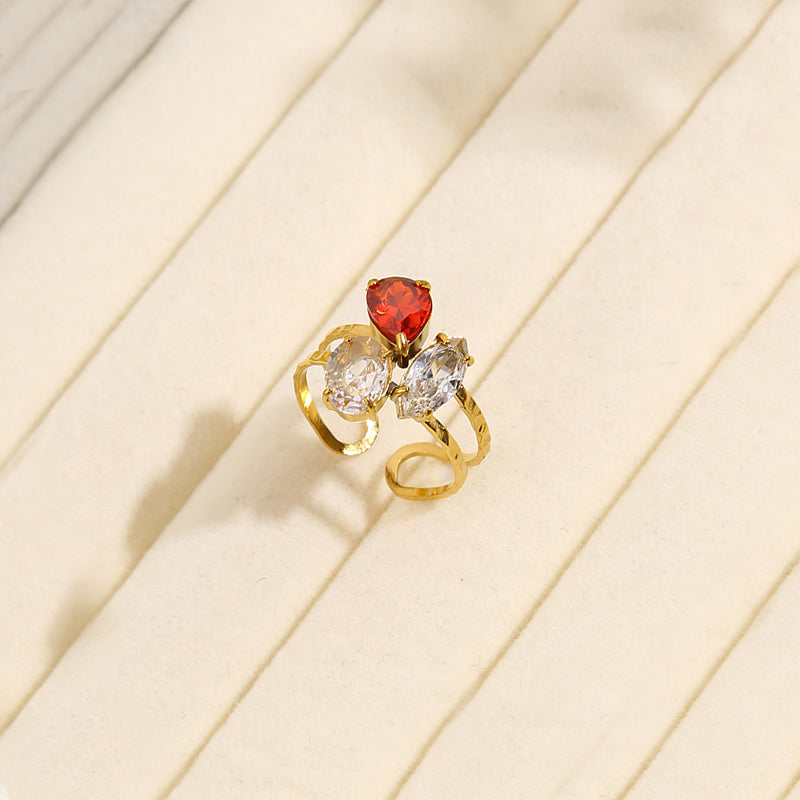 Bague Dorée Avec Strass Clair Et Rouge Girl's Dream