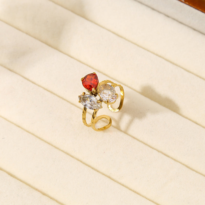 Bague Dorée Avec Strass Clair Et Rouge Girl's Dream