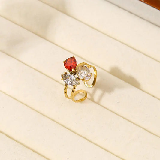 Bague Dorée Avec Strass Clair Et Rouge Girl's Dream