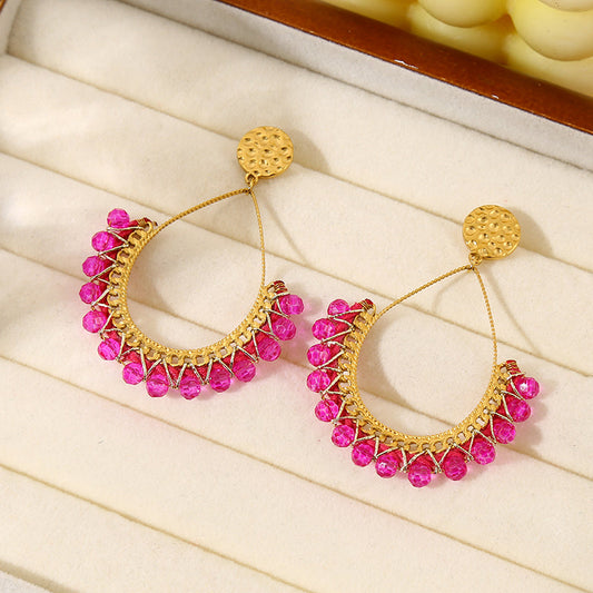 Boucles d'oreilles en forme de goutte avec cristaux fuchsia Girl's Dream
