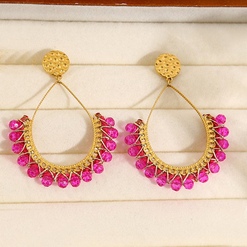 Boucles d'oreilles en forme de goutte avec cristaux fuchsia Girl's Dream