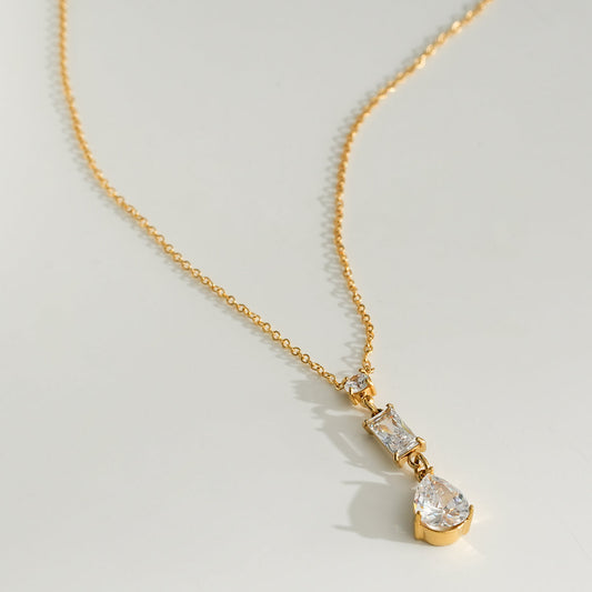 Collier Doré Pendentif Strass Carré Et Goutte En Y Girl's Dream