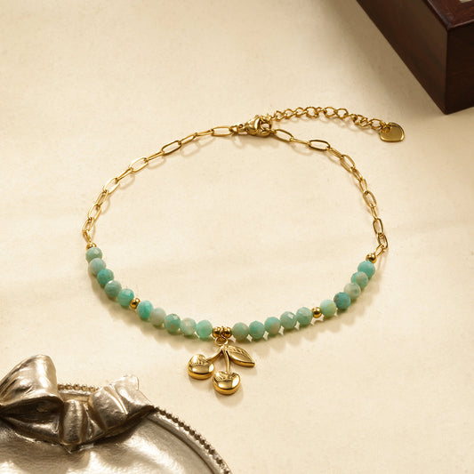 Chaîne de cheville pierres bleues et cerise dorée Girl's Dream