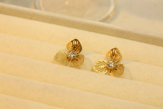 Boucles d'oreilles dorées fleur avec strass Girl's Dream
