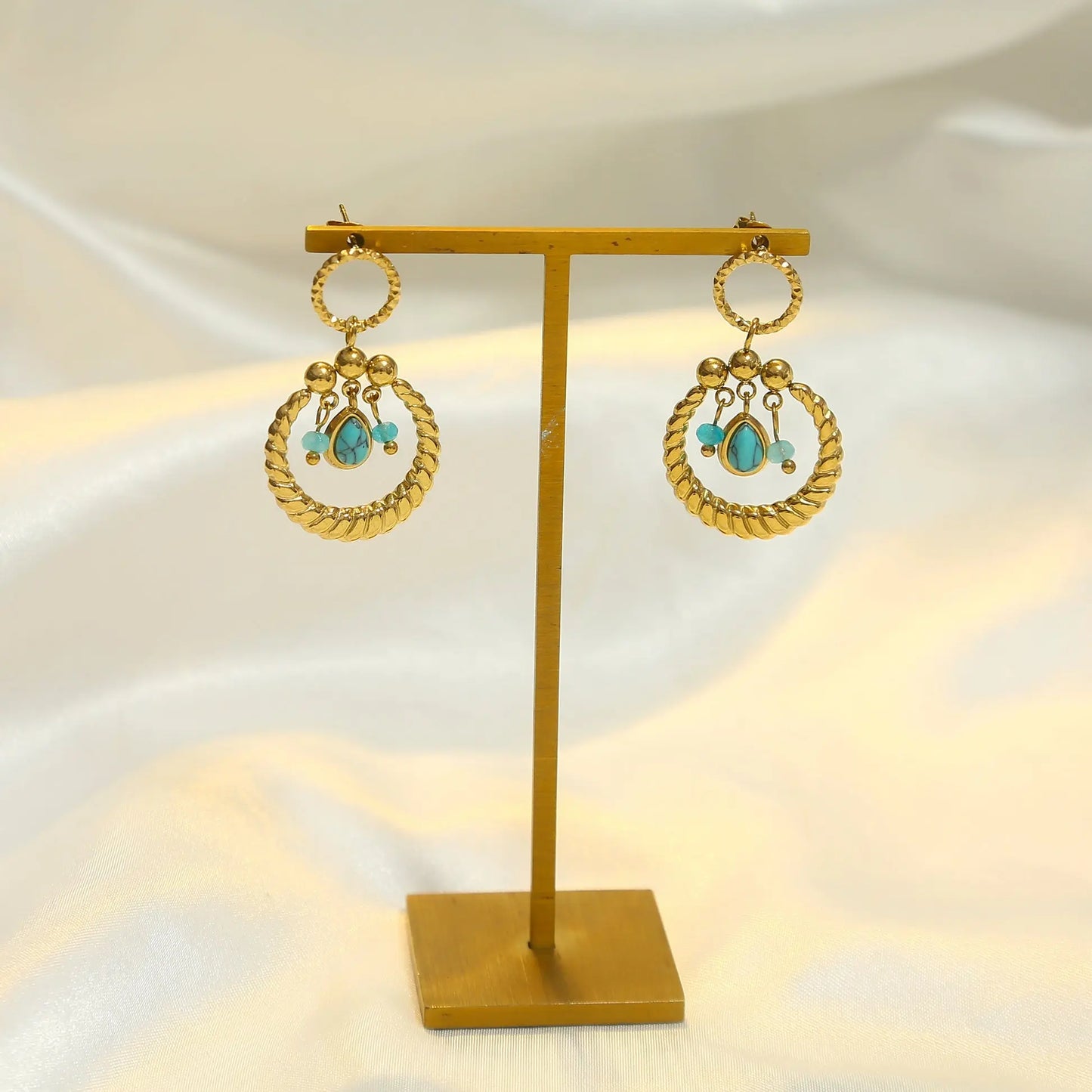 Boucles d'oreilles Dorées Anneau avec Pierres Naturelles Bleues Girl's Dream