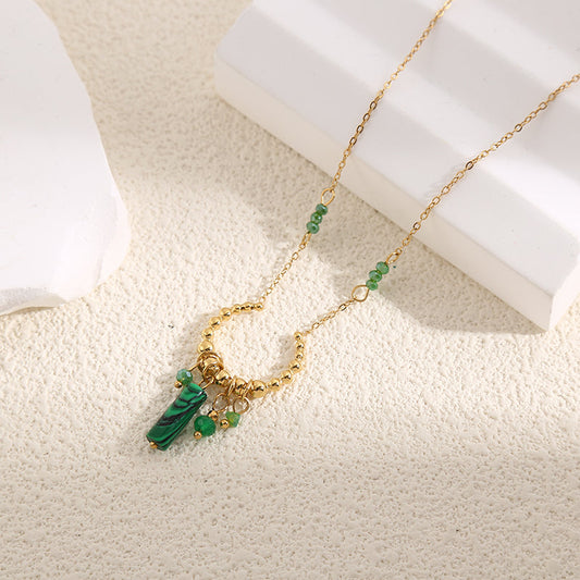 Collier Doré Anneau Doré Ouvert Avec Pendentifs Pierres Malachite Girl's Dream