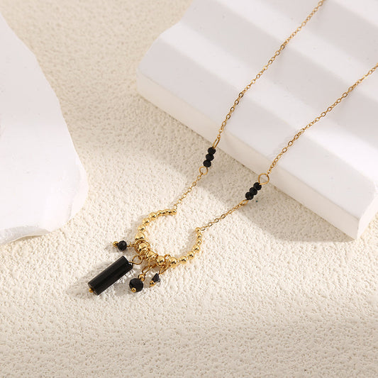 Collier Doré Anneau Doré Ouvert Avec Pendentifs Pierres Noires Girl's Dream