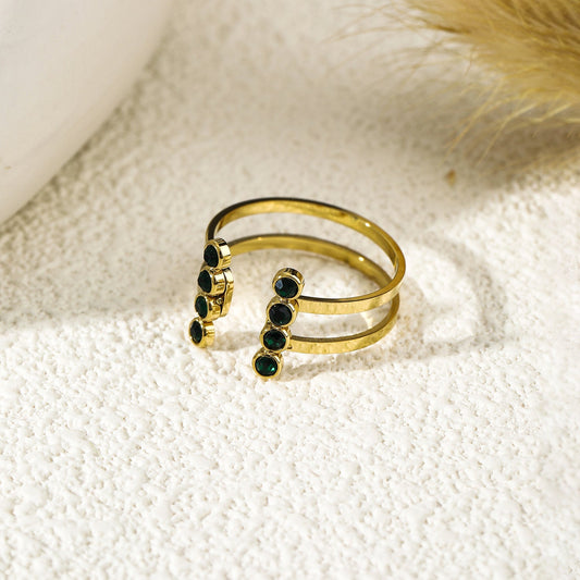 Bague Dorée Fils Avec Strass Verts Ouverture Devant Girl's Dream