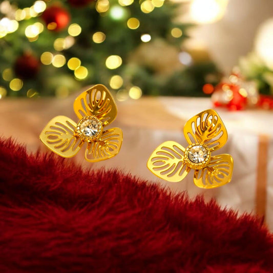 Boucles d'oreilles dorées fleur avec strass