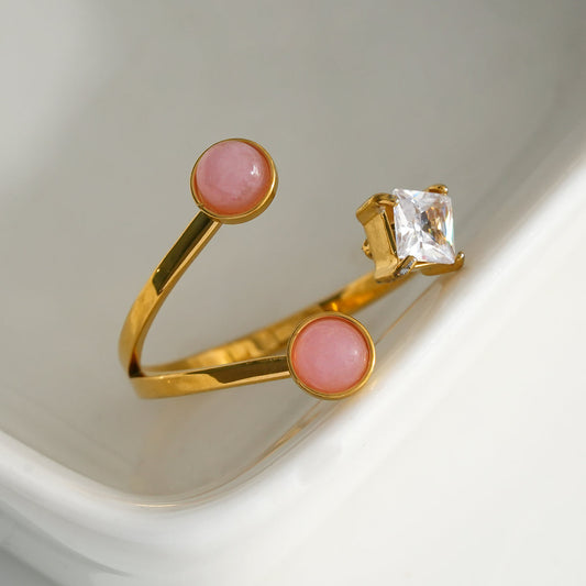 Bague dorée ligne avec pierre rose et oxyde de zirconium Girl's Dream