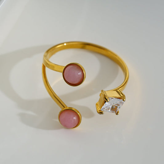 Bague dorée ligne avec pierre rose et oxyde de zirconium Girl's Dream