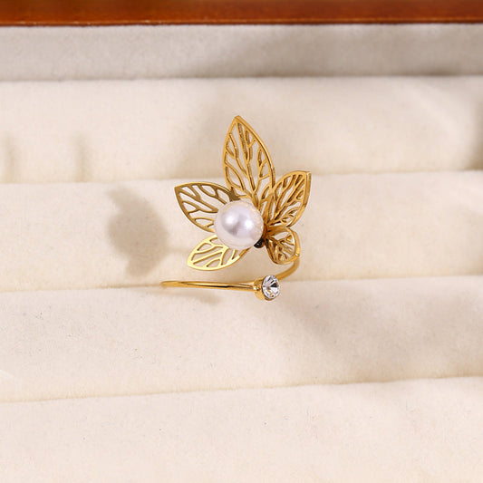 Bague ouverture devant avec fleur et perle Girl's Dream