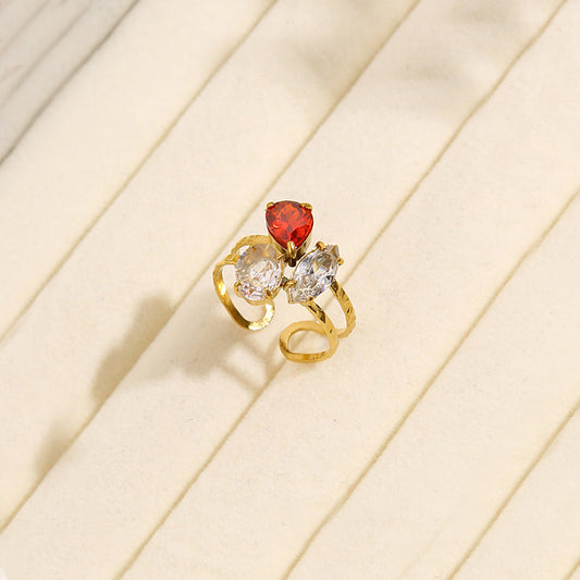 Bague Dorée Avec Strass Clair Et Rouge Girl's Dream