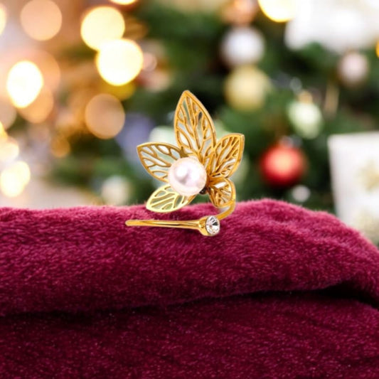 Bague ouverture devant avec fleur et perle