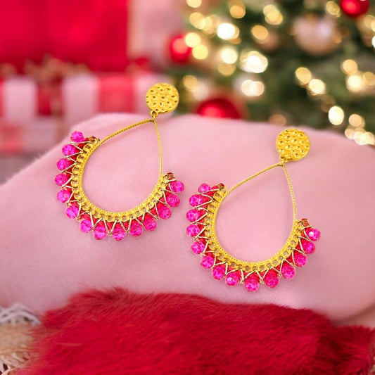 Boucles d'oreilles en forme de goutte avec cristaux fuchsia