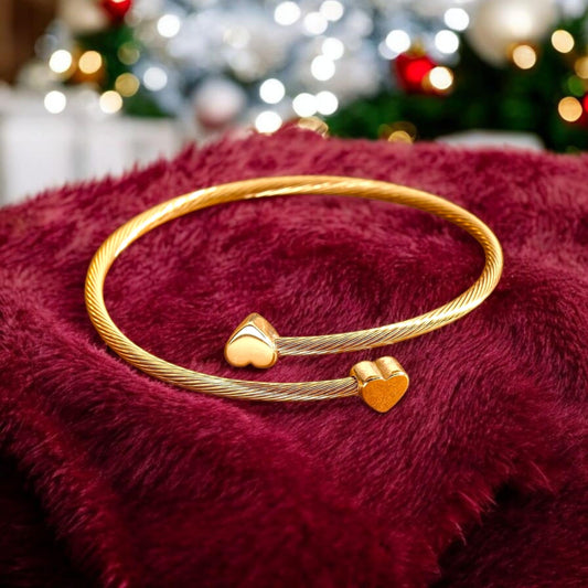 Bracelet Tressé Cœurs Sur Pointes Dorées