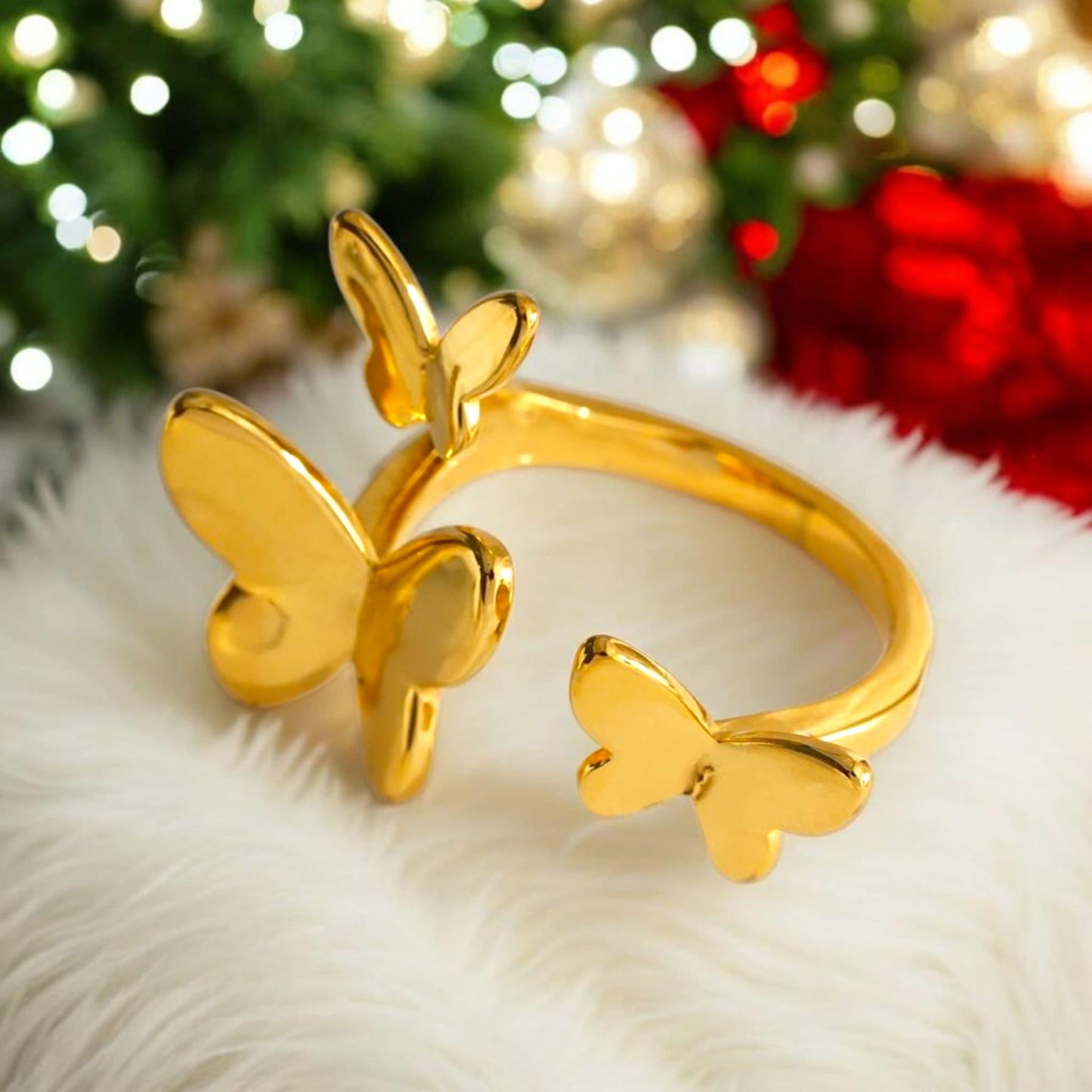 Bague Dorée Papillons Ouverture Devant